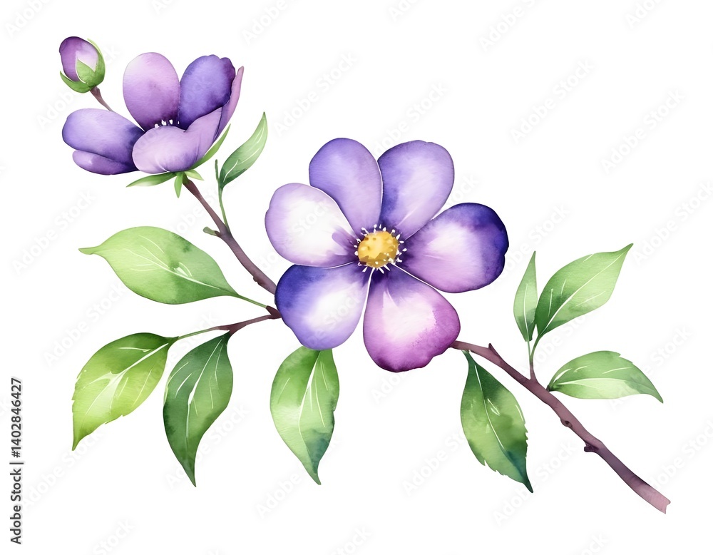 Fototapeta premium Watercolor Purple Flowers Branch