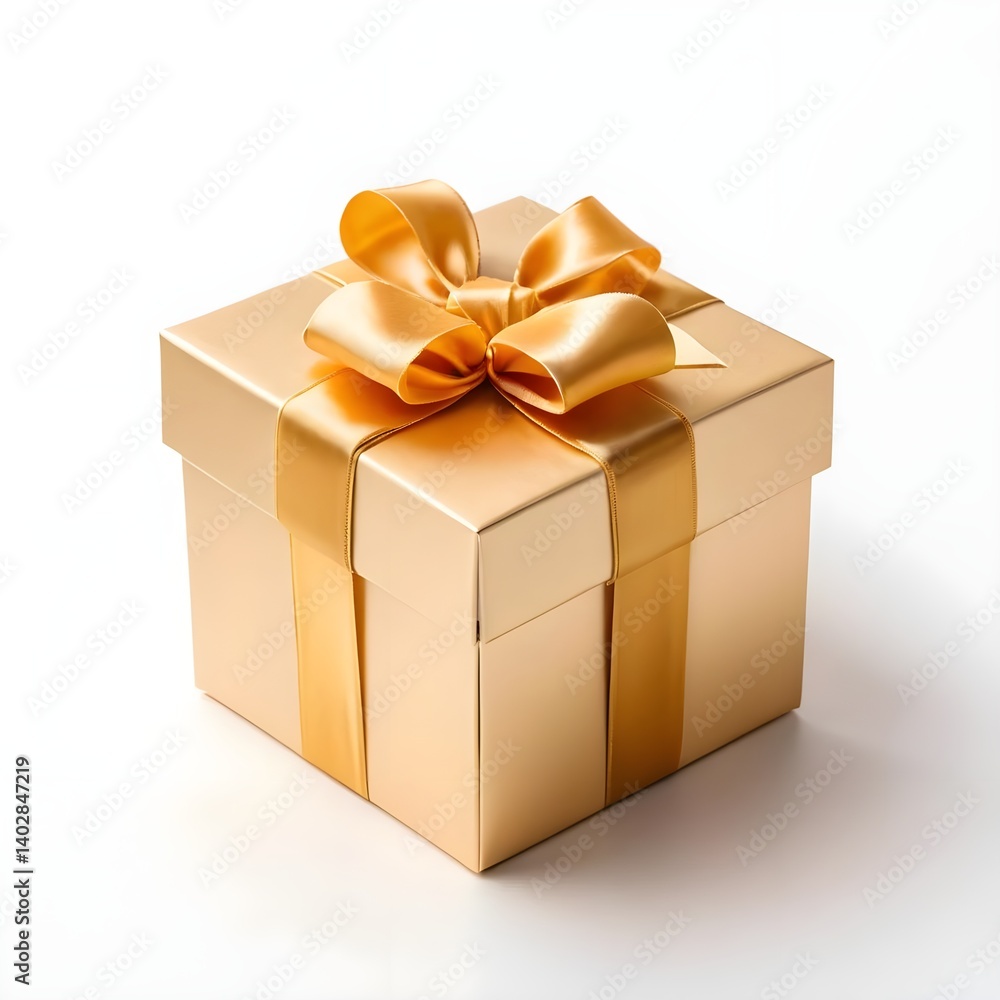 Obraz premium Gold Gift Box with Golden Ribbon