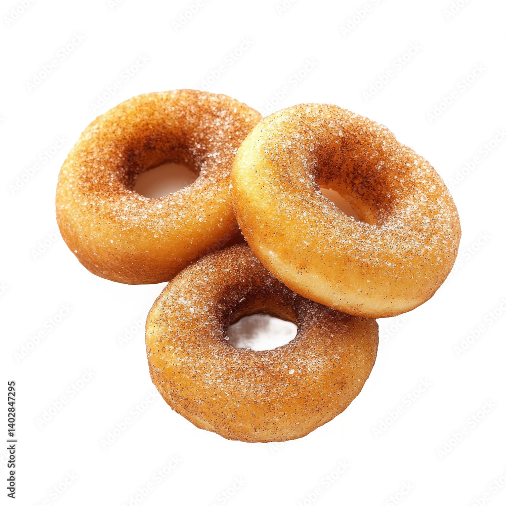 Three cinnamon donuts stacked on transparent background Three cinnamon donuts stacked on transparent background