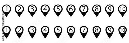 Set of  Location pin icon with number set of  Vector illustration  