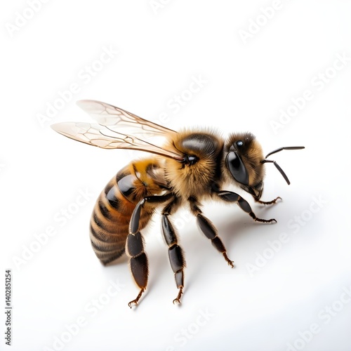 Honeybee Close-Up on White Background