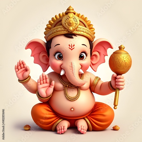 Cheerful Baby Ganesha Holding Mace