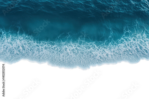 Aerial view of gentle ocean waves with white foam on a transparent background