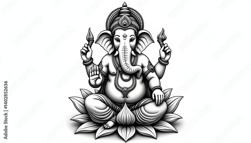 Obraz premium Monochrome Ganesha on Lotus