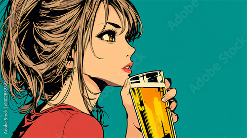 レトロスタイルのビールと女性