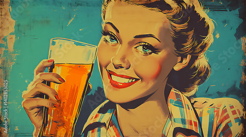レトロスタイルのビールと女性