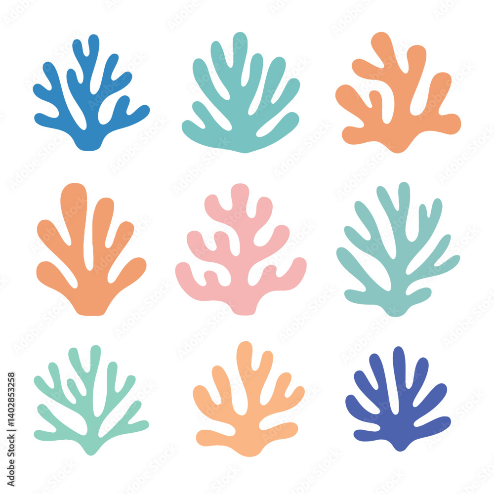Fototapeta premium Colorful Coral and Seaweed Illustrations for Kids and Design Projects