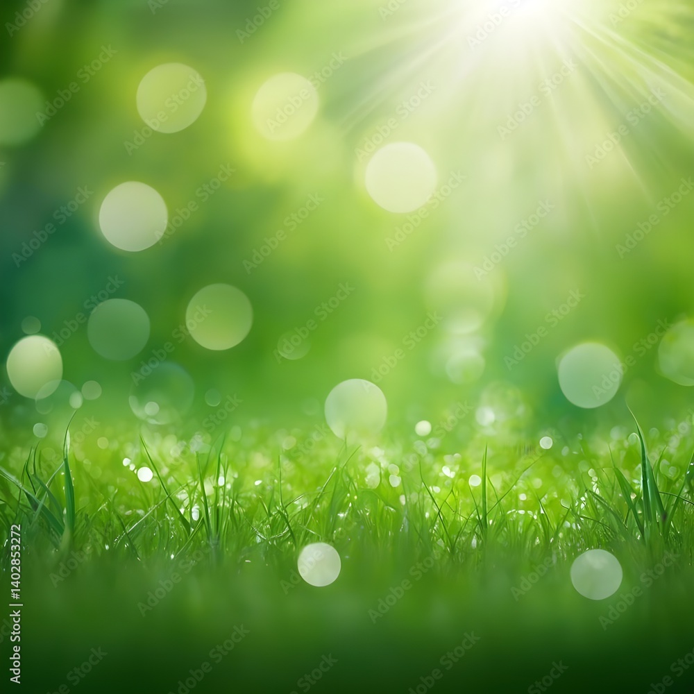 Fototapeta premium Sunlit Green Grass with Bokeh Background