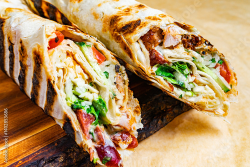 Delicious grilled wraps with fresh ingredients and savory fillings