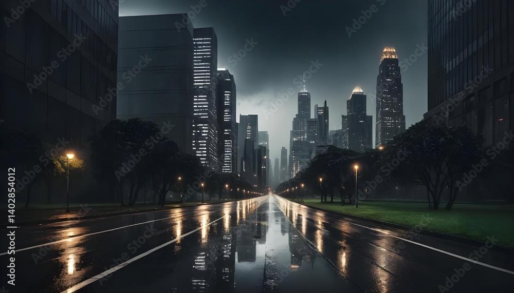 Fototapeta premium Rainy Night Cityscape