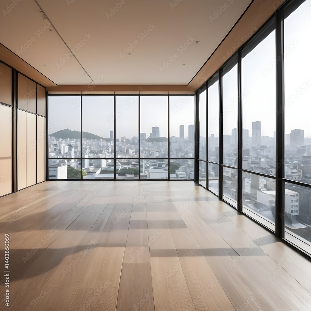 Fototapeta premium Modern Empty Office Space with Panoramic City View