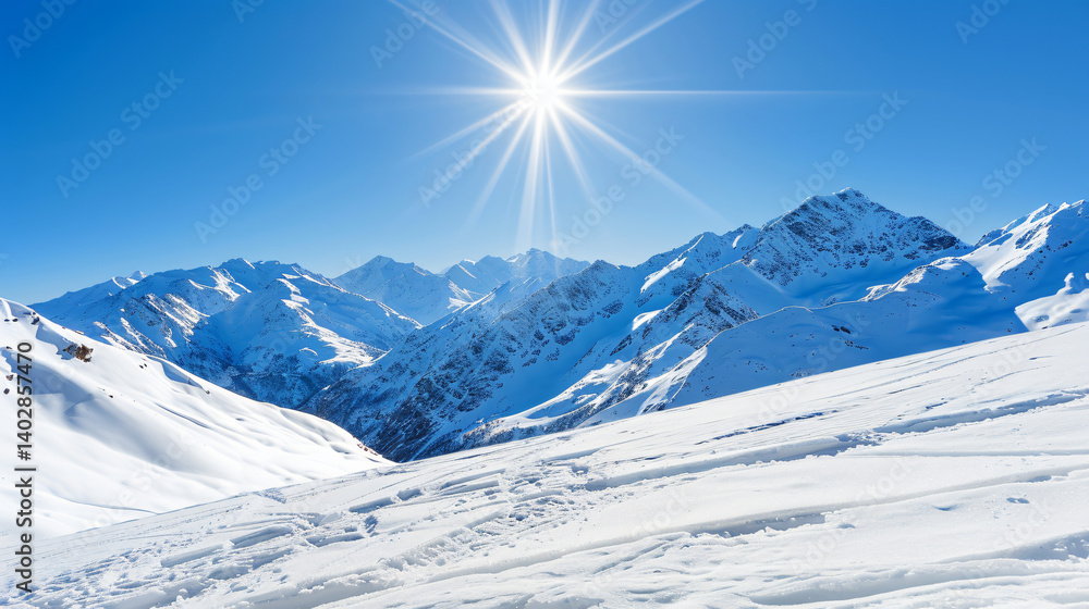 Fototapeta premium Sunlit Snowy Mountain Peaks Winter Landscape of excellence in splendor beyond compare with grace in style