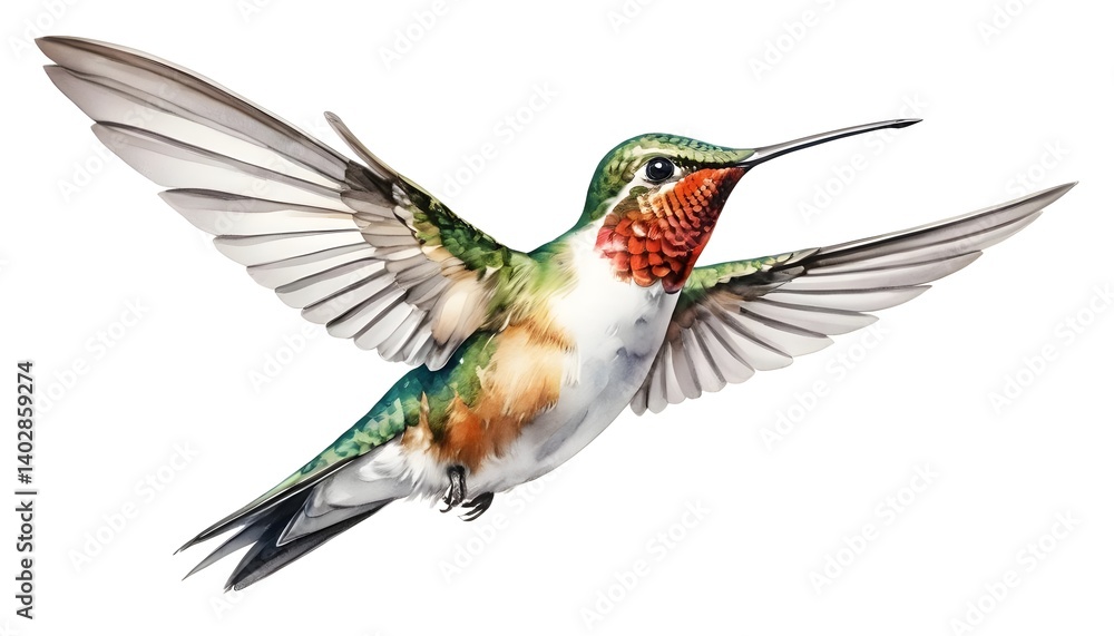 Naklejka premium Ruby-throated Hummingbird in Flight