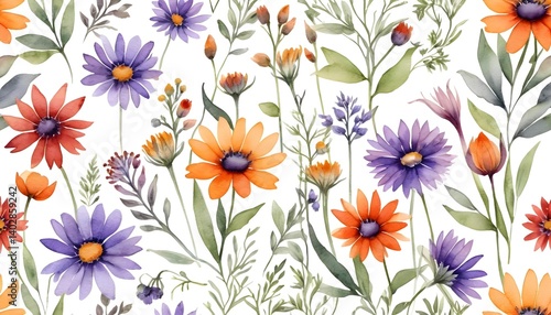 Wallpaper Mural Watercolor Wildflowers Seamless Pattern Torontodigital.ca