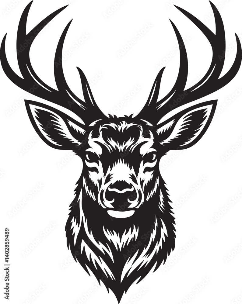 Obraz premium Black and white graphic of a majestic deer head.