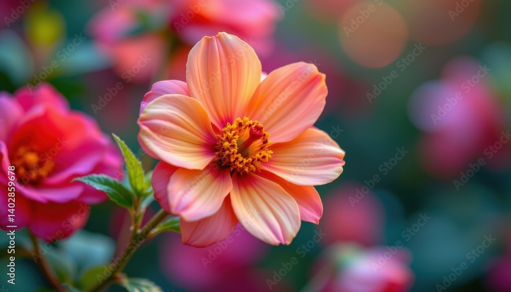 Fototapeta premium Background Variation Create a blend of soft bokeh in the background, incorporating colors that complement the flower to add depth.