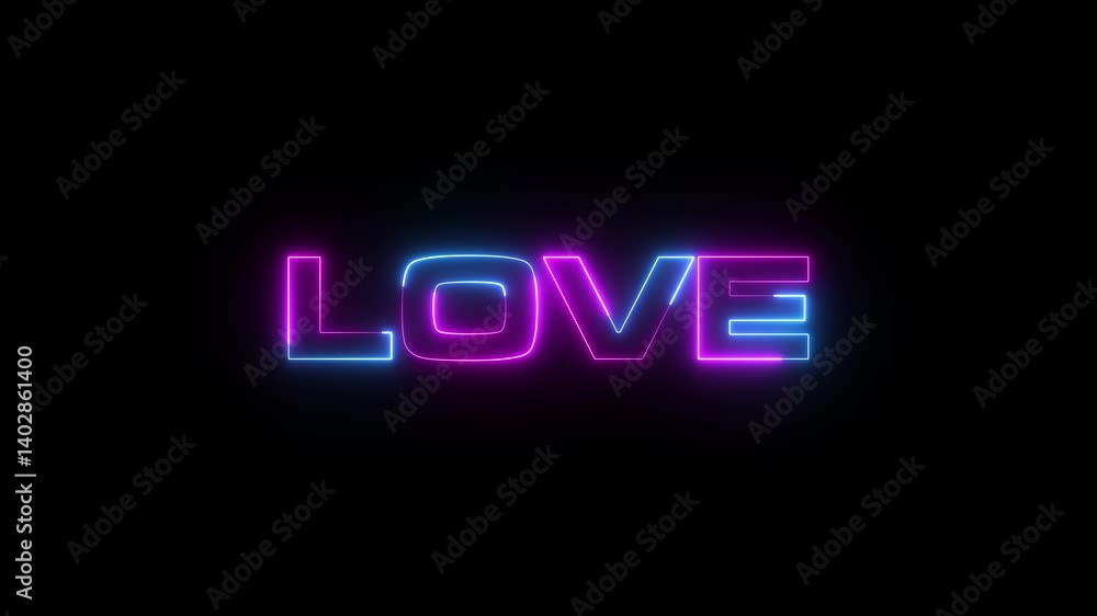 Glowing neon LOVE text animation on black background Glowing neon LOVE text animation on black background