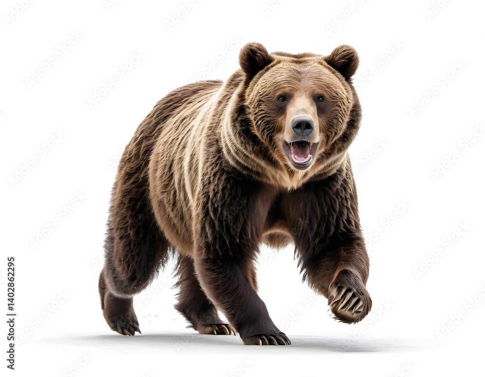 Fototapeta premium Grizzly Bear Running on White Background