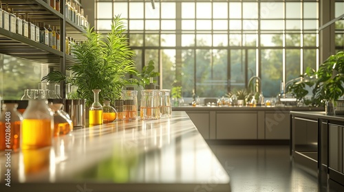 Modern laboratory with plant life and glassware
