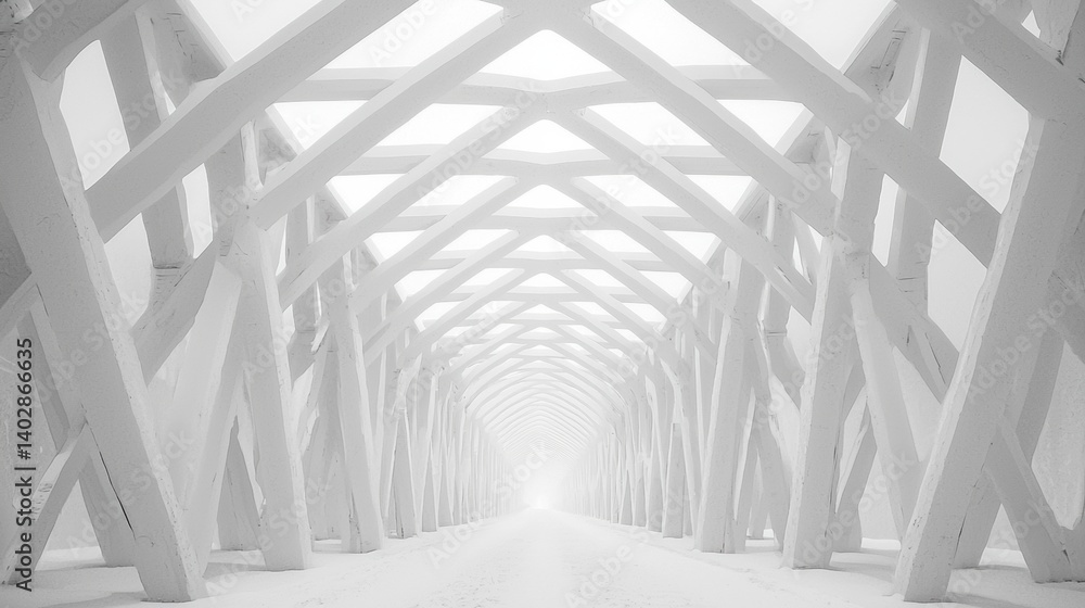 A white metal bridge with a diamond pattern. A white metal bridge with a diamond pattern.