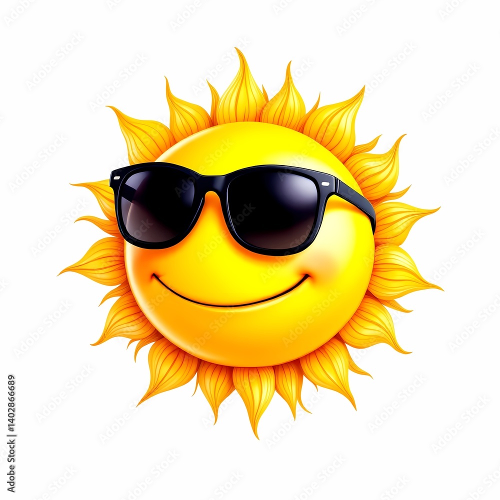 smiling sun emoticon with sunglasses isolated on a white background