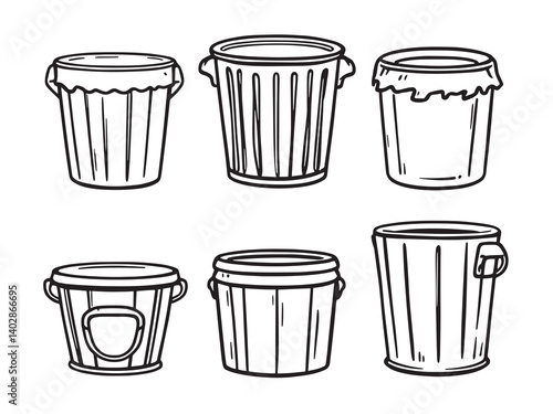 Diaper Pail Line Art Icons Set