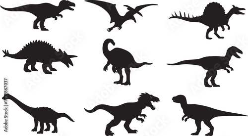 Dinosaur Silhouette Collection Isolated on White Background
