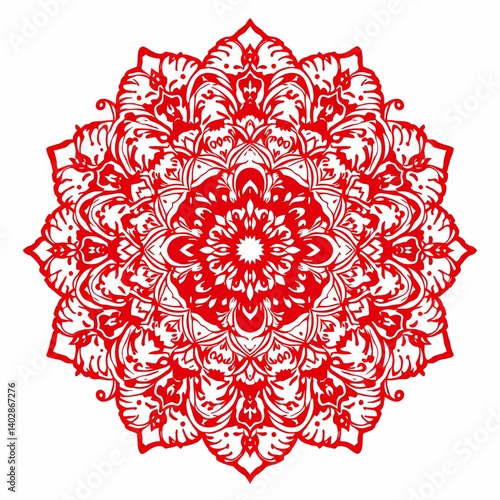 Obraz na płótnie red doodle rangoli design element isolated on a white background w salonie