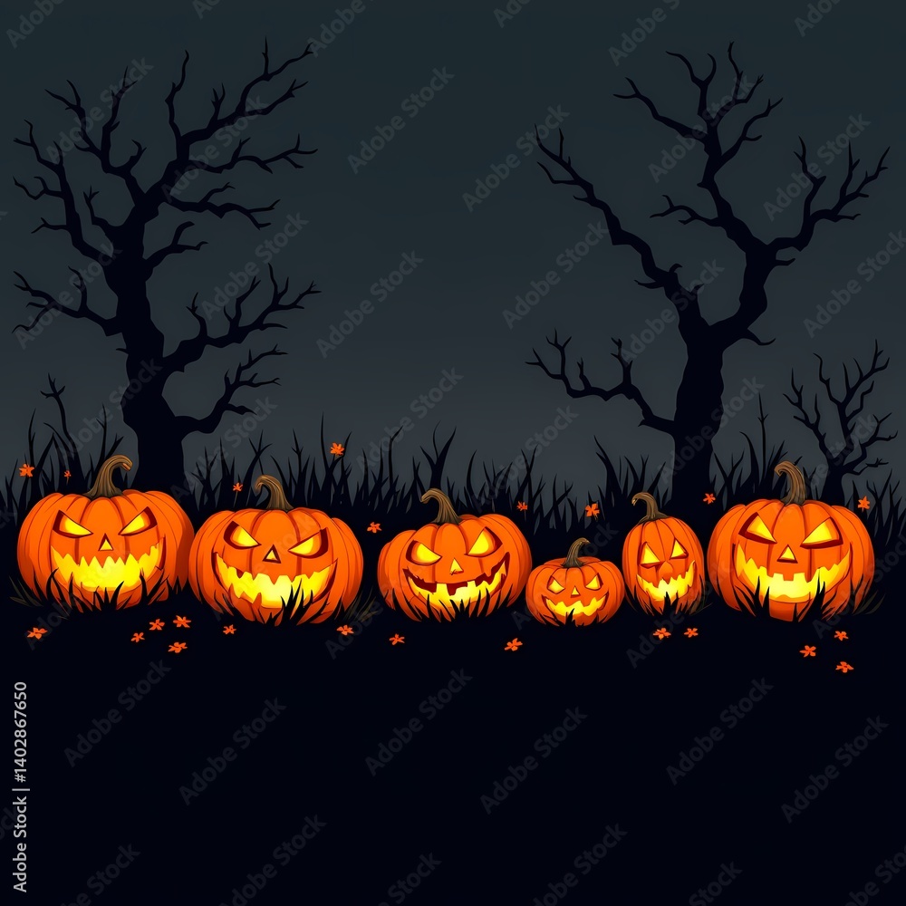 Halloween spooky pumpkin border illustration