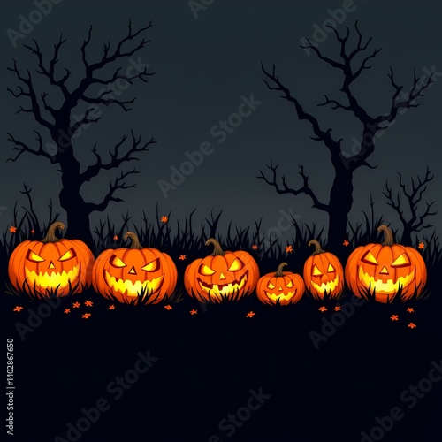 Obraz na płótnie Halloween spooky pumpkin border illustration w salonie