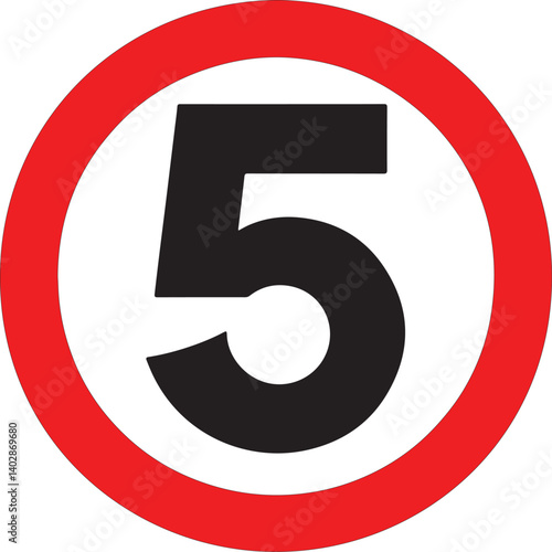 SPEED LIMIT 5 sign in red circle. Vector icon