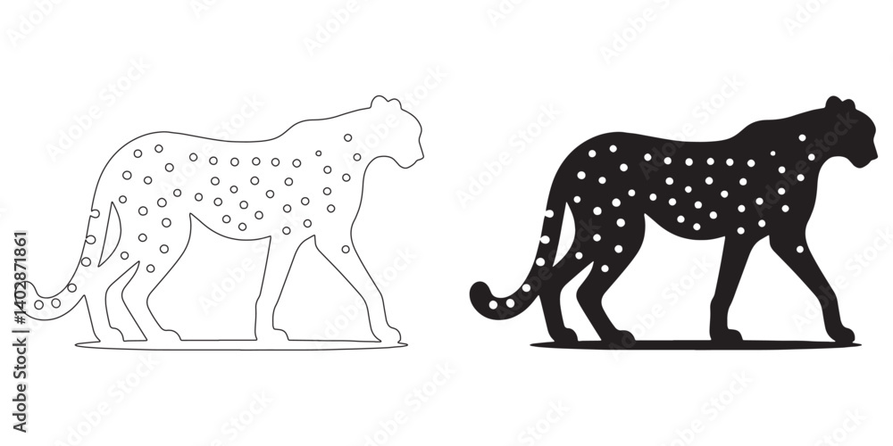 Flat cheetah silhouette for stylish outdoor design projects – modern vector and line drawing – cheetah icon – cheetah vector – cheetah illustration – cheetah line art
Flat cheetah silhouette for stylish outdoor design projects – modern vector and line drawing – cheetah icon – cheetah vector – cheetah illustration – cheetah line art
