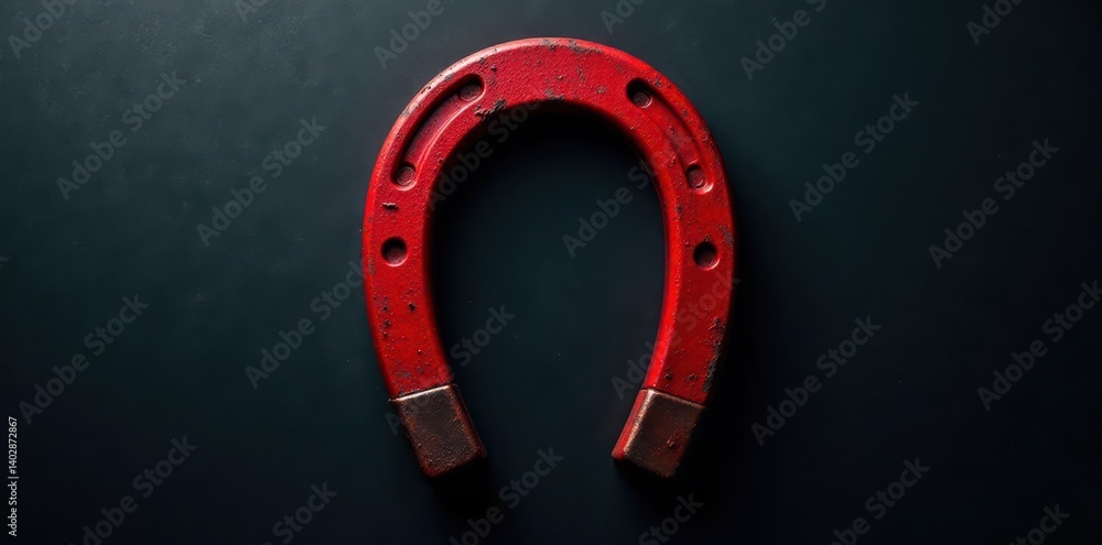 Powerful horseshoe magnet, stark black backdrop, magnetic field, experiment, north Powerful horseshoe magnet, stark black backdrop, magnetic field, experiment, north