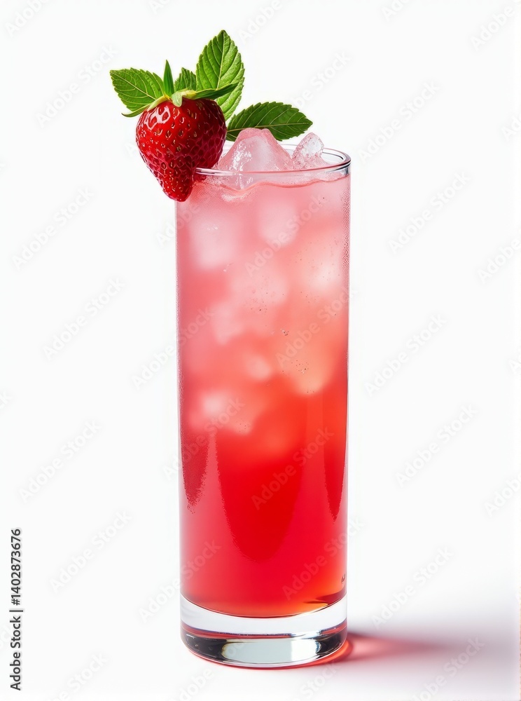 Icy Strawberry Beverage with Whole Strawberries and Mint, Isolated on White Icy Strawberry Beverage with Whole Strawberries and Mint, Isolated on White