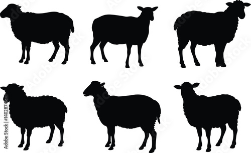 Sheep silhouettes set illustration.