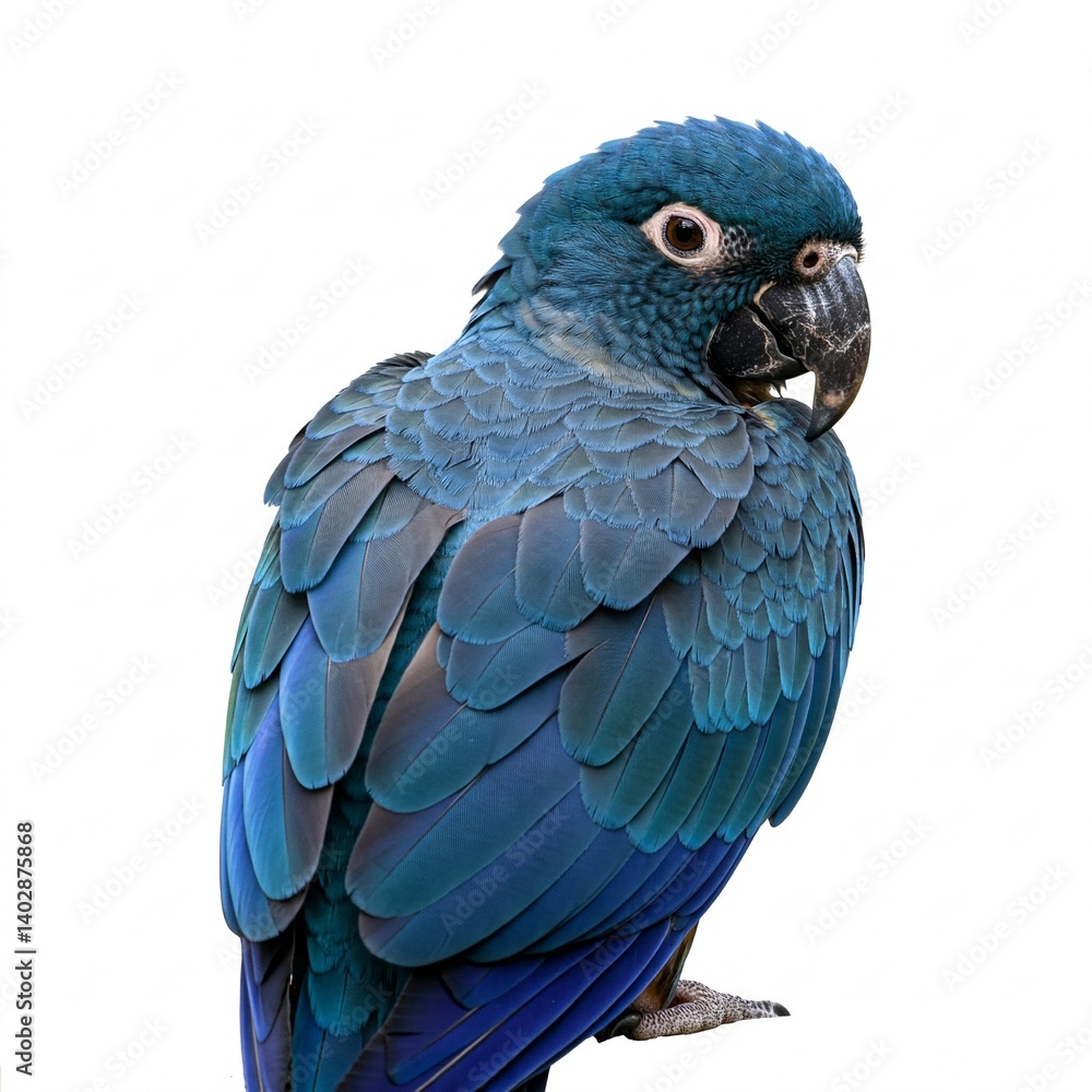 Obraz premium Close-up of a macaw parrot isolated on a white background, displaying its colorful and vibrant feathers. 