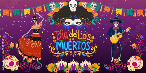 vector illustration of an dia de los muertos background