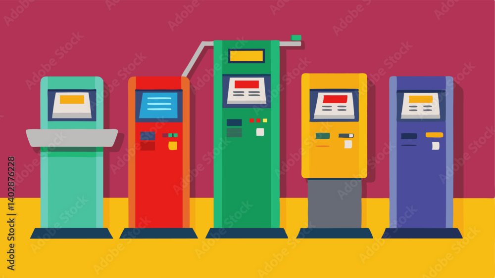 A variety of ticket machines each with different payment options.