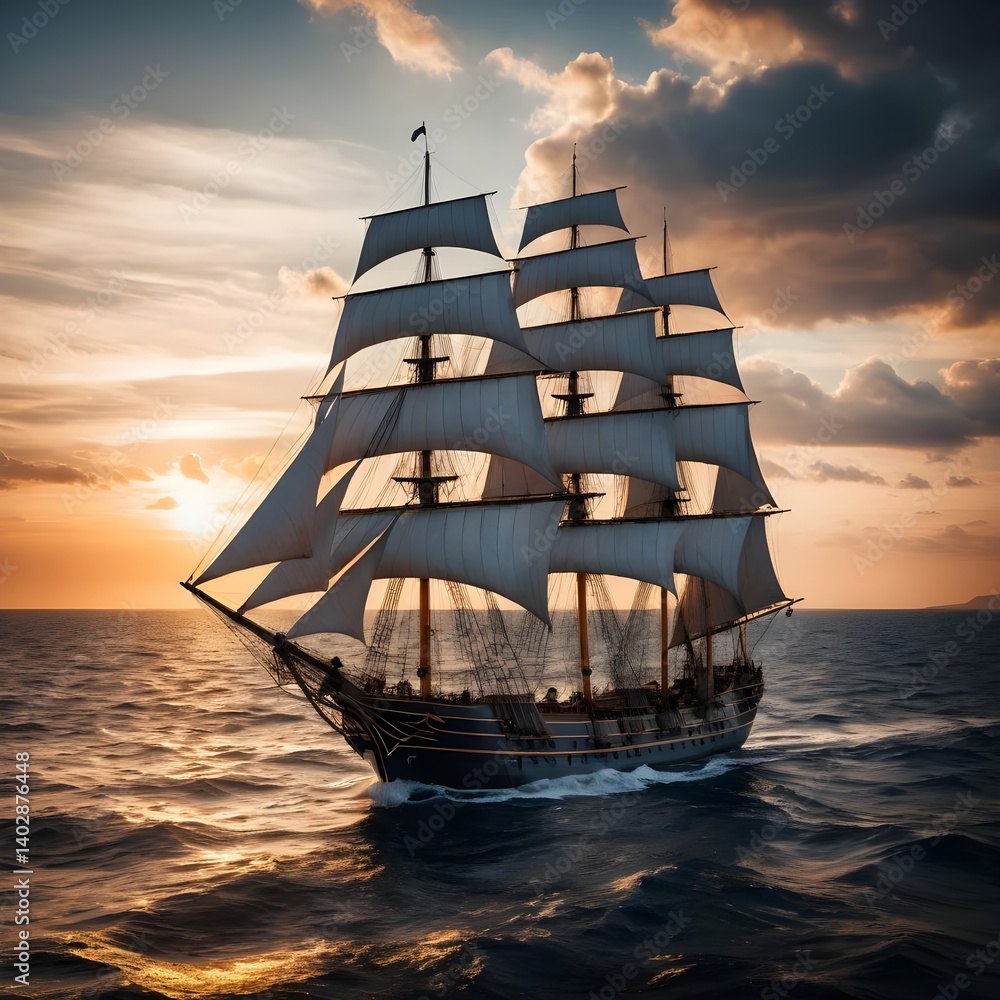 Fototapeta premium Sailing Ship at Sunset