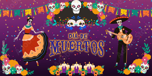 The image represents the Day of the Dead (Día de los Muertos), a vibrant Mexican holiday celebrated on November 1st and 2nd. It honors deceased loved ones, viewing death as a natural part of life