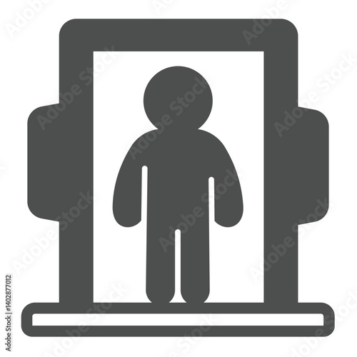 Detector door frame with man solid icon, city museum concept. Vector graphics. Metal detecting of visitors, safety sign on white background, glyph style icon for mobile or web design.
