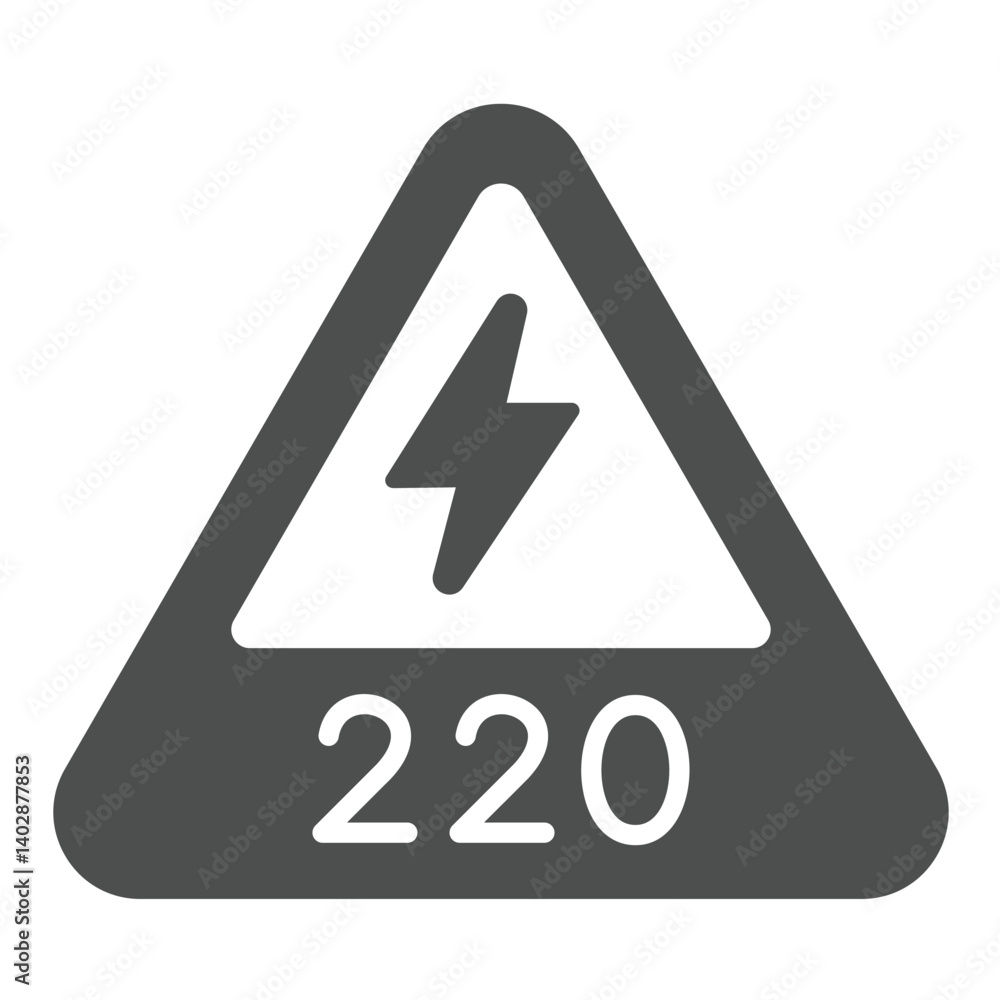 Warning triangle with lightning solid icon, electrical service concept. Vector graphics. Two hundred twenty volts danger, safety sign on white background, glyph style icon for mobile or web design. Warning triangle with lightning solid icon, electrical service concept. Vector graphics. Two hundred twenty volts danger, safety sign on white background, glyph style icon for mobile or web design.