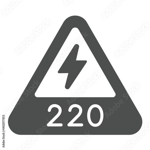 Warning triangle with lightning solid icon, electrical service concept. Vector graphics. Two hundred twenty volts danger, safety sign on white background, glyph style icon for mobile or web design.