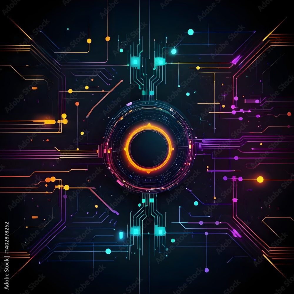 Obraz premium Neon Circuit Board Technology Background