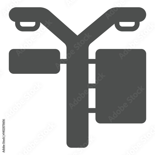 Lamppost with billboard banners solid icon, exhibition concept. Vector graphics. Promotion posters on lights pole, advertising sign on white background, glyph style icon for mobile or web design.