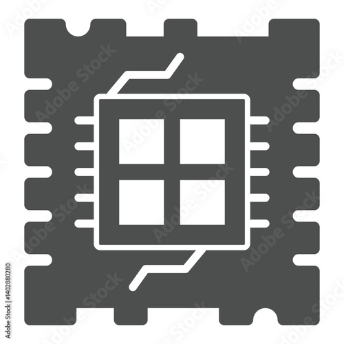 Quad core processor chip solid icon, microprocessor concept. Vector graphics. Processor unit with four cores, hardware sign on white background, glyph style icon for mobile or web design.