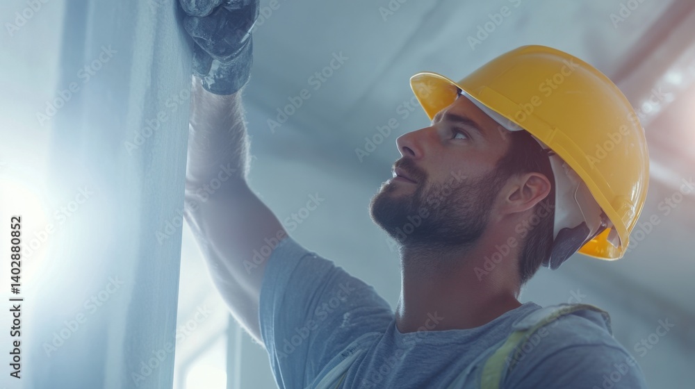 Construction worker lifting a drywall panel. Featuring teamwork and installation Construction worker lifting a drywall panel. Featuring teamwork and installation