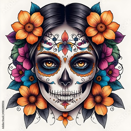 Calavera Catrina with Floral Wreath - Day of the Dead Makeup