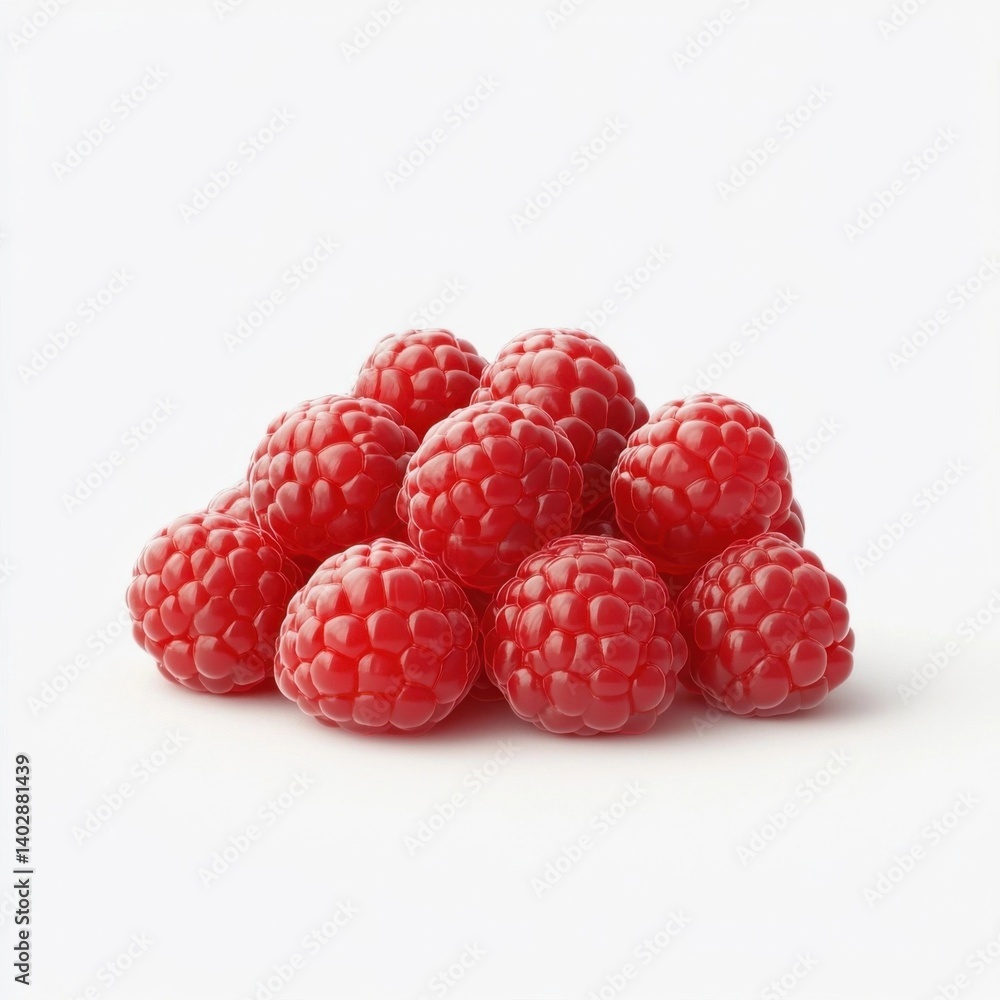 A vibrant red raspberry with a smooth surface and delicate texture, isolated white background, hyperrealism art style A vibrant red raspberry with a smooth surface and delicate texture, isolated white background, hyperrealism art style