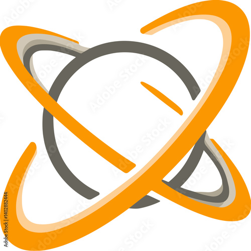 Minimalist illustration of a planet with orbital rings  